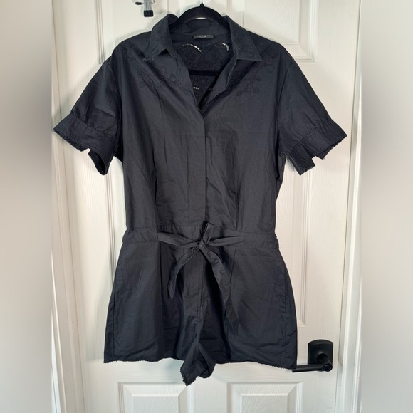 Rag & Bone Surplus Black Cotton Cutout Short Romper Collared Boho Size Large - Picture 1 of 15